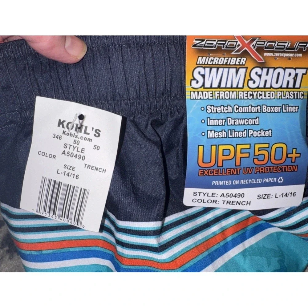 ZeroXposur Microfiber Swim Shorts Trunks UPF 50 Blue Youth Boys Size Large 14-16
